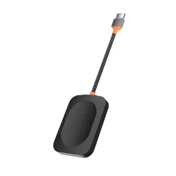 adaptateur carplay sans fil boitier cable tresse USB-C orange iPhone Android Auto voiture